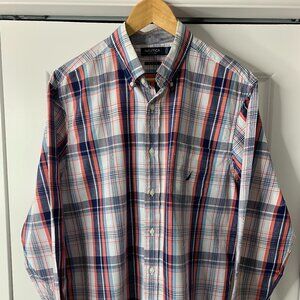 Nautica Men’s Long Sleeve Red & Blue Checked Shirt – Size Large